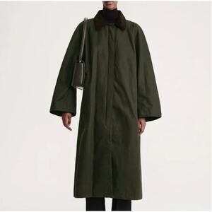 Toteme Country Oversized Quilted Lined Corduroy Collar Coat Dark Forest Green 34
